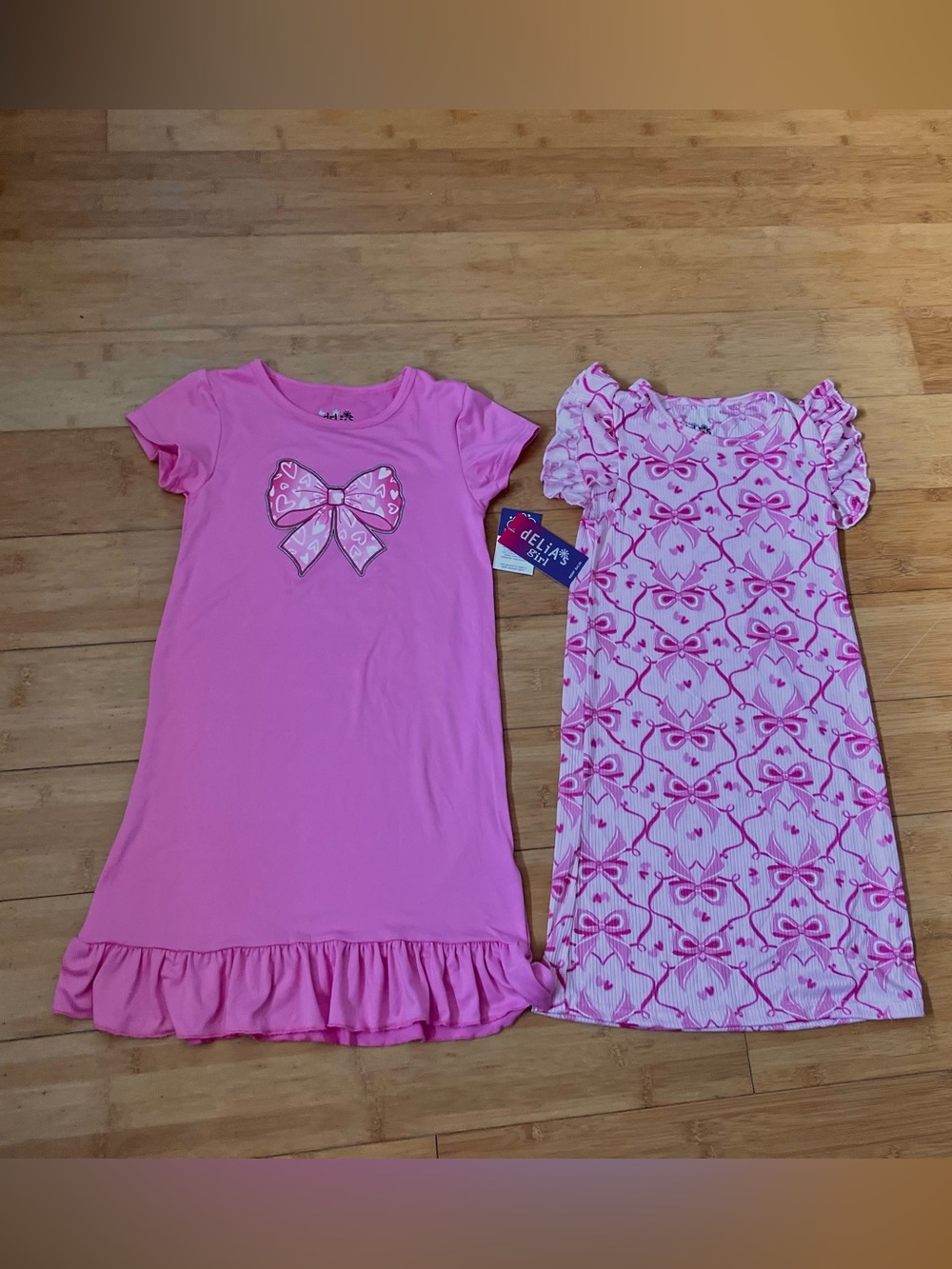 NWT Girls Size 8 dELiA*s Pink Bow & Pattern Nightgown Set pajamas pjs